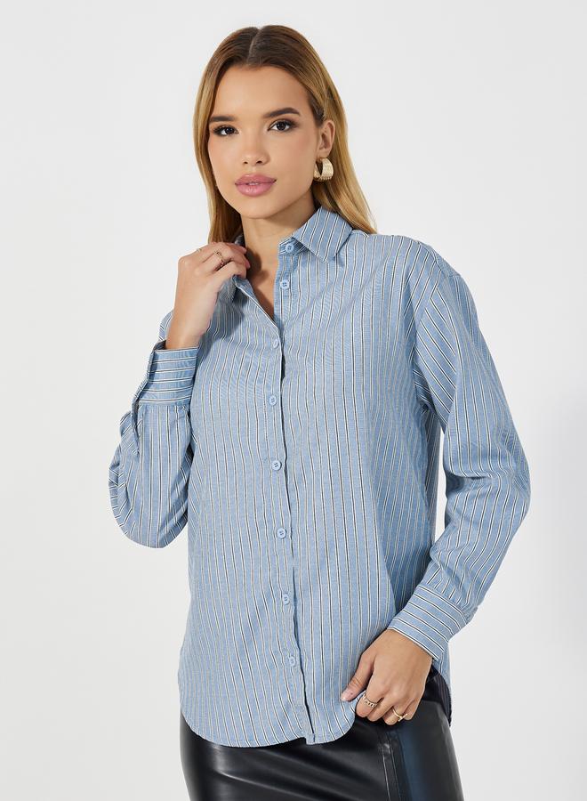 Styli Striped  Button Through Oversized Shirt  - Image 3