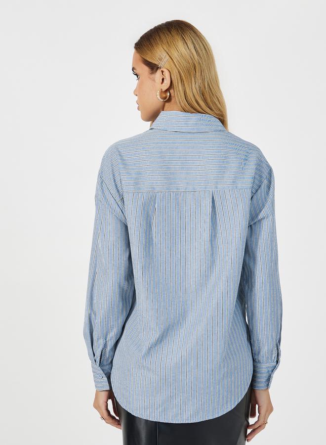 Styli Striped  Button Through Oversized Shirt  - Image 5