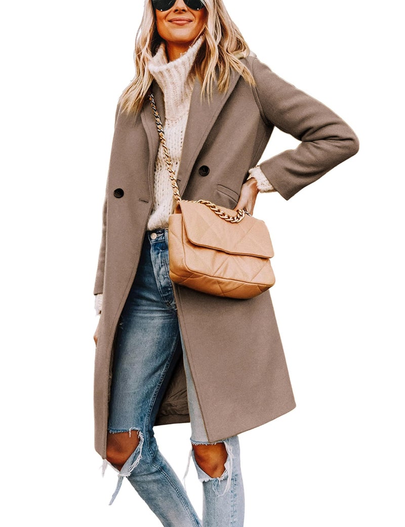 Hooever Womens Winter Wool Coat Casual Notch Lapel SingleBreasted PeacoatCamelXL