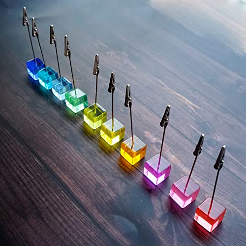 TFu Desktop Picture Holders, 10 pcs Rainbow Colors Polaroid Photo Clip Stand for Paper Name Place Card Postcard Memo Menu Note Memory Photo Christmas Wedding Number Card Display with High Clear Cube Base - Image 4