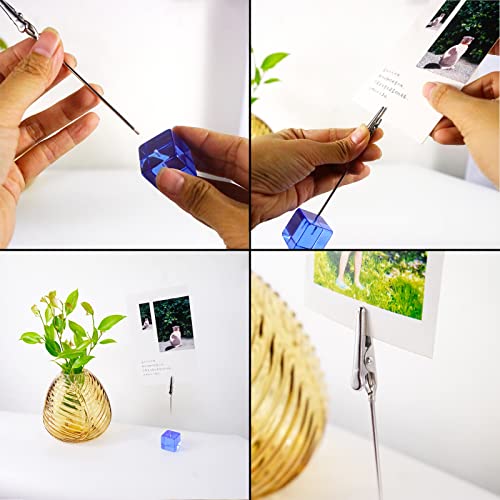 TFu Desktop Picture Holders, 10 pcs Rainbow Colors Polaroid Photo Clip Stand for Paper Name Place Card Postcard Memo Menu Note Memory Photo Christmas Wedding Number Card Display with High Clear Cube Base - Image 5