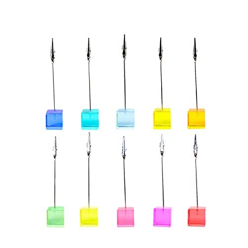 TFu Desktop Picture Holders, 10 pcs Rainbow Colors Polaroid Photo Clip Stand for Paper Name Place Card Postcard Memo Menu Note Memory Photo Christmas Wedding Number Card Display with High Clear Cube Base - Image 1