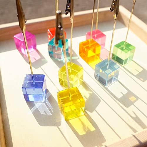 TFu Desktop Picture Holders, 10 pcs Rainbow Colors Polaroid Photo Clip Stand for Paper Name Place Card Postcard Memo Menu Note Memory Photo Christmas Wedding Number Card Display with High Clear Cube Base - Image 2