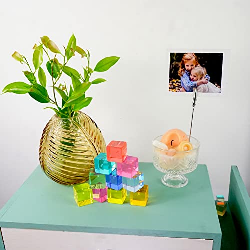 TFu Desktop Picture Holders, 10 pcs Rainbow Colors Polaroid Photo Clip Stand for Paper Name Place Card Postcard Memo Menu Note Memory Photo Christmas Wedding Number Card Display with High Clear Cube Base - Image 3
