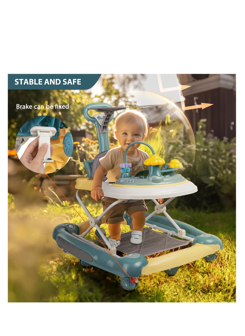 Baby Walker with Building Block Table Adjustable Height Multifunction and Big Comfortable Seat Cushion Stroller For Babies 6-24 Months