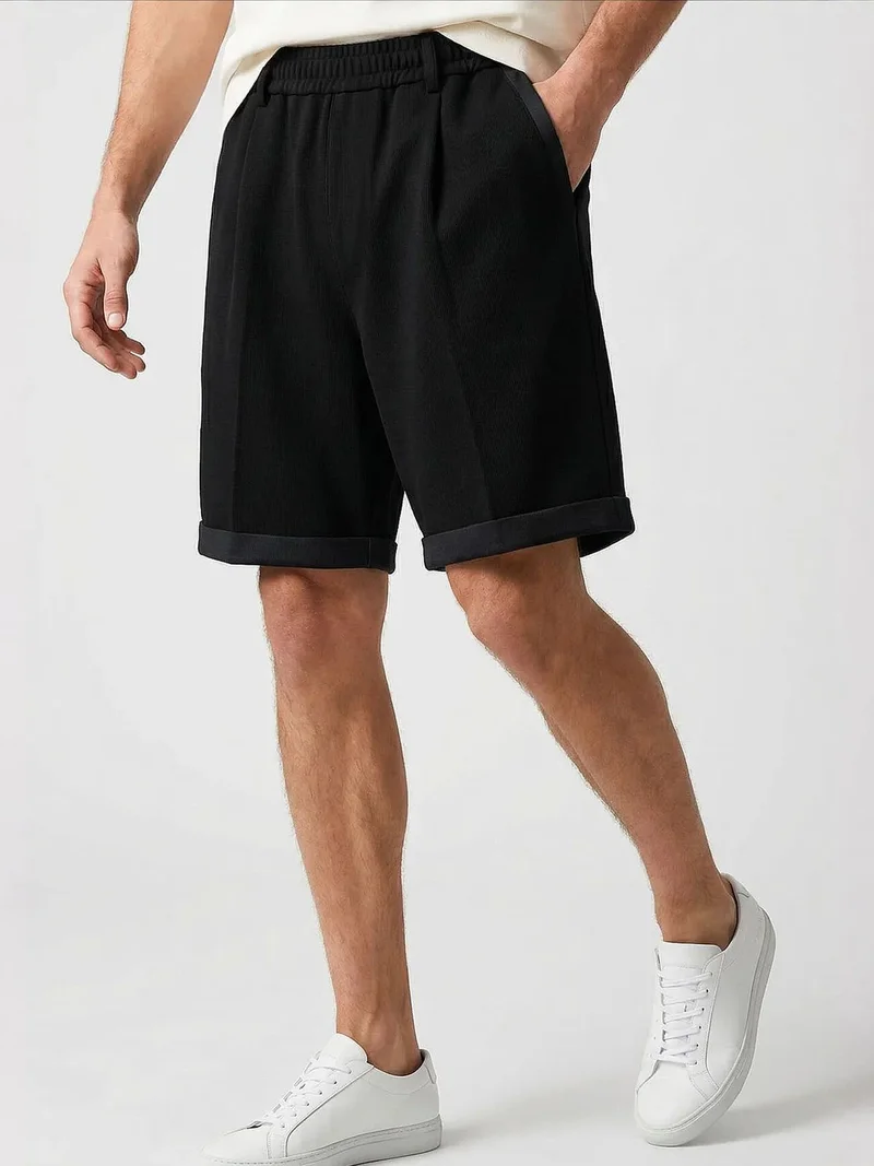 Tommylife Black TOMMY Men's Mid Waist Wide Leg Shorts for Men | Best Price UAE