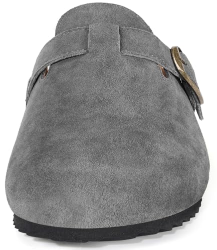 Intini Suede Clogs for Mens Womens Leather Clogs Adjustable Buckle Cork Footbed Home Slippers Sandals Grey - Image 2