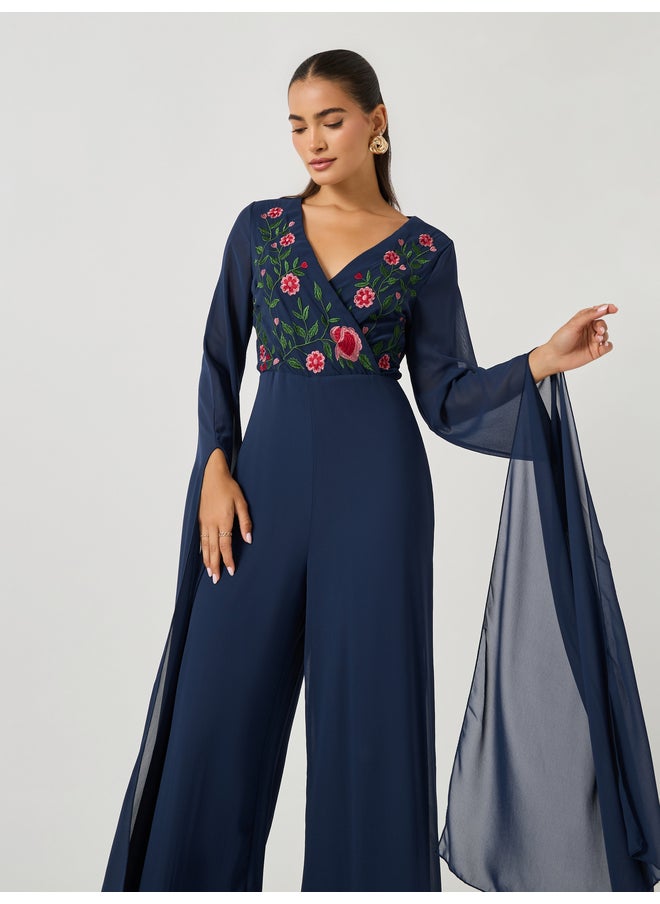 Styli Styli Embroidered Cape Sleeves Wide Leg Jumpsuit  - Image 2