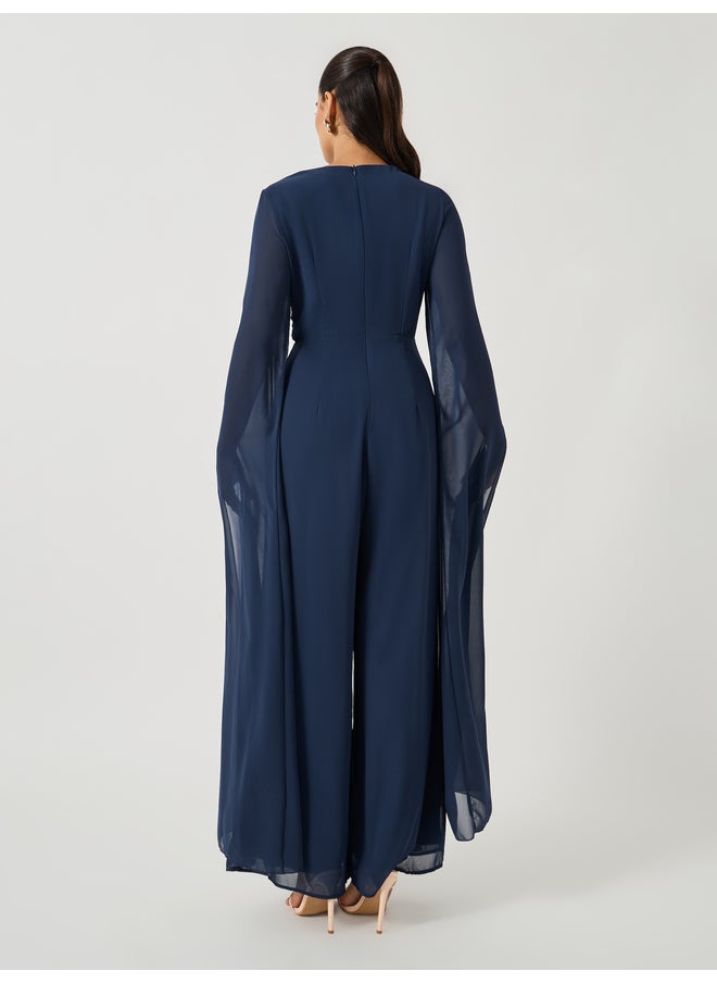 Styli Styli Embroidered Cape Sleeves Wide Leg Jumpsuit  - Image 4