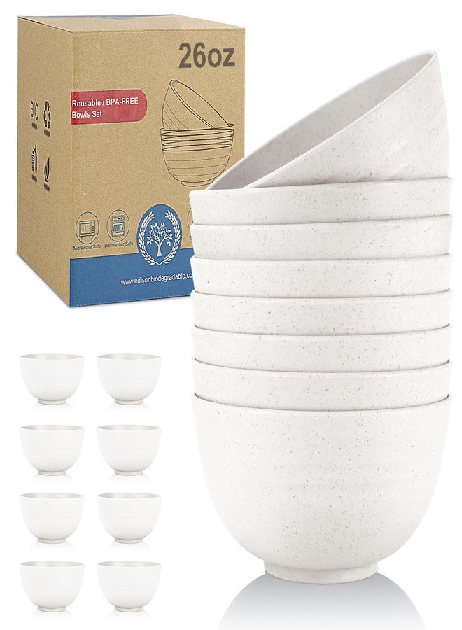 Wrova Wheat Straw Bowls Set of 8, Unbreakable White Cereal Bowl 26OZ, Microwave and Dishwasher Safe Oatmeal Bowls, Kitchen Bowl Suitable for Cereal,Salad,Snack (White) - Image 1