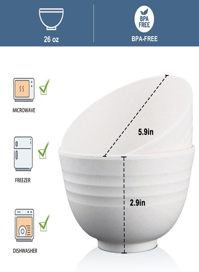 Wrova Wheat Straw Bowls Set of 8, Unbreakable White Cereal Bowl 26OZ, Microwave and Dishwasher Safe Oatmeal Bowls, Kitchen Bowl Suitable for Cereal,Salad,Snack (White) - Image 2
