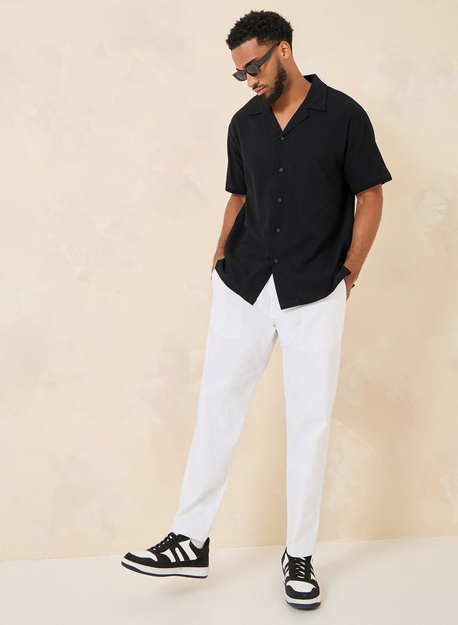 ستايلي قميص قطن نسيج بياقة منتجع بقصة مريحة - Image 1