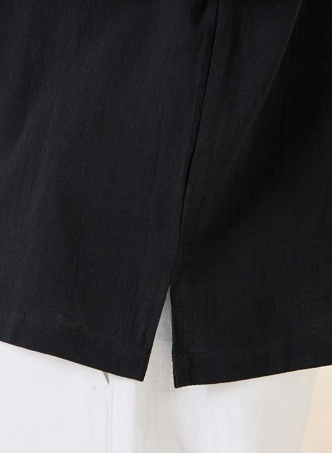Styli Cotton Textured Resort Collar Relaxed Shirt