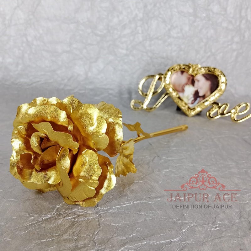 JAIPUR ACE JAIPUR ACE Artificial Flower Golden Rose with Beautiful Teddy Unique Presents Valentines Day Girls Birthday Best Girlfriend Wife Teddy Rose Bouquet Rose and Love Frame  - Image 2