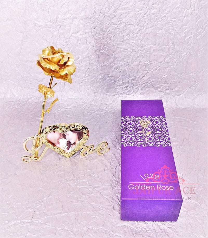 JAIPUR ACE JAIPUR ACE Artificial Flower Golden Rose with Beautiful Teddy Unique Presents Valentines Day Girls Birthday Best Girlfriend Wife Teddy Rose Bouquet Rose and Love Frame  - Image 1