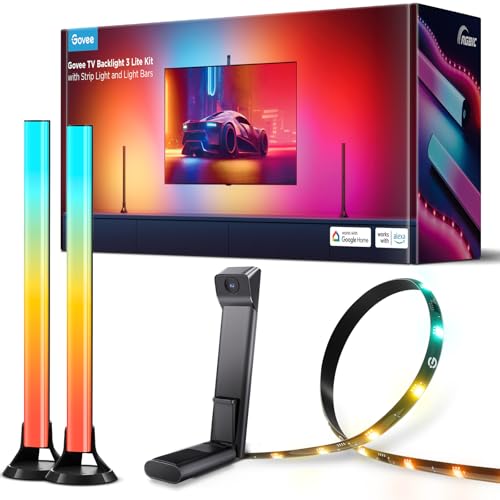 Govee TV Backlight 3 Lite Kit, 11.8ft RGBICW Wi-Fi TV LED Strip Lights for 55-65in TVs with Camera and 15 Inches Smart Light Bars with 4-in-1 Light Beads - Works with Alexa & Google Home - Image 1