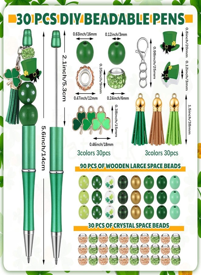 Geyoga 30 Pcs St. Patrick's Day Beadable Pens Green Lucky Shamrock Hat Gnome Ballpoint Bead Pens Black Ink DIY Pens with 90 Wooden Beads 30 Pens for Women Gifts Office Supplies - Image 3
