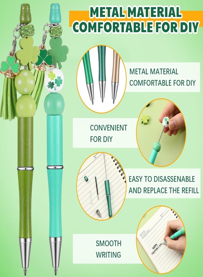 Geyoga 30 Pcs St. Patrick's Day Beadable Pens Green Lucky Shamrock Hat Gnome Ballpoint Bead Pens Black Ink DIY Pens with 90 Wooden Beads 30 Pens for Women Gifts Office Supplies - Image 5