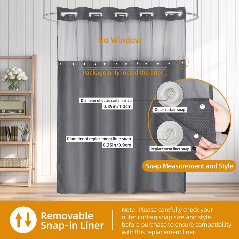 eachope 1 Pack Fabric Snap-in Shower Curtain Liner Replacement,Compatible with No Hook Shower Curtain with Snap in Liner, Removable & Water-Repellent,Machine Washable,70x54,Grey - Image 2