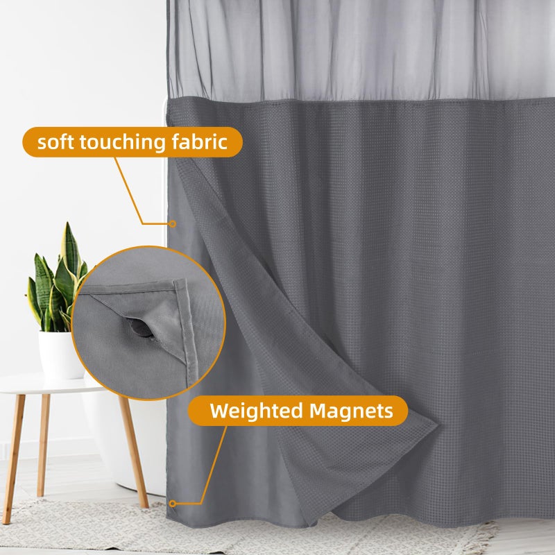 eachope 1 Pack Fabric Snap-in Shower Curtain Liner Replacement,Compatible with No Hook Shower Curtain with Snap in Liner, Removable & Water-Repellent,Machine Washable,70x54,Grey - Image 3
