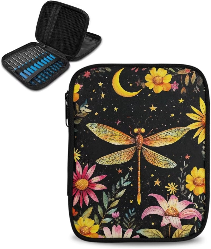 Vanideaoty Dragonfly Crochet Hook Case Lightweight Floral Crochet Organizers and Storage Soft for Travel Outdoors Home Easy to Wash - Image 1