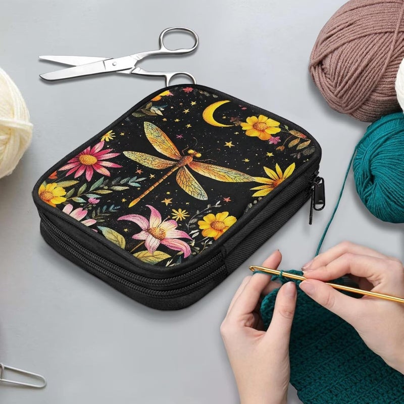 Vanideaoty Dragonfly Crochet Hook Case Lightweight Floral Crochet Organizers and Storage Soft for Travel Outdoors Home Easy to Wash - Image 3