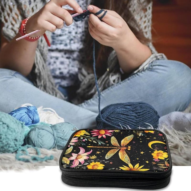 Vanideaoty Dragonfly Crochet Hook Case Lightweight Floral Crochet Organizers and Storage Soft for Travel Outdoors Home Easy to Wash - Image 2