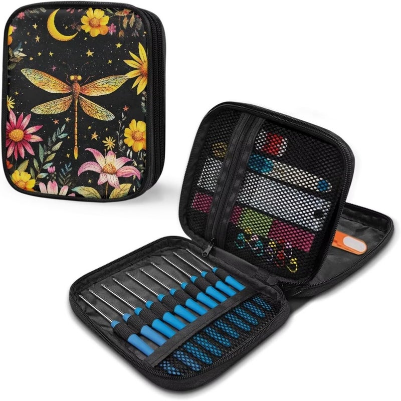 Vanideaoty Dragonfly Crochet Hook Case Lightweight Floral Crochet Organizers and Storage Soft for Travel Outdoors Home Easy to Wash - Image 5