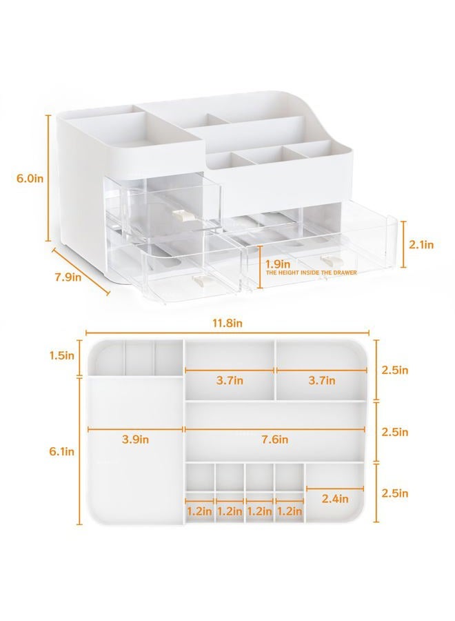 Cq acrylic White Makeup Organizer With 3 Drawers, Large Capacity Plastic Cosmetic Storage for Dresser and Vanity, Ideal for Beauty, Perfume, Brushes, Skincare, Bathroom Organizers and Storage Counter - Image 2