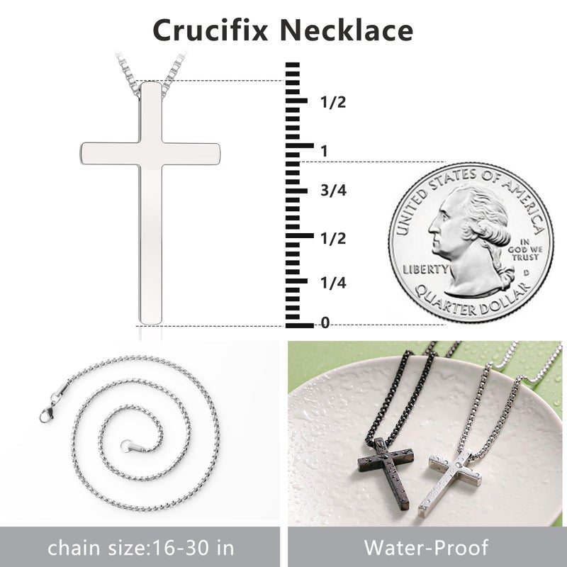 Romass 2 Pcs Cross Necklace for Men Boys,Stainless Steel Pendant Silver Black Crosses Chain Jewelry Gifts Box 16-30 inchesï¼ˆ18in,Cross Pendant 1.7"*1.0",Silver/Blackï¼‰ - Image 5