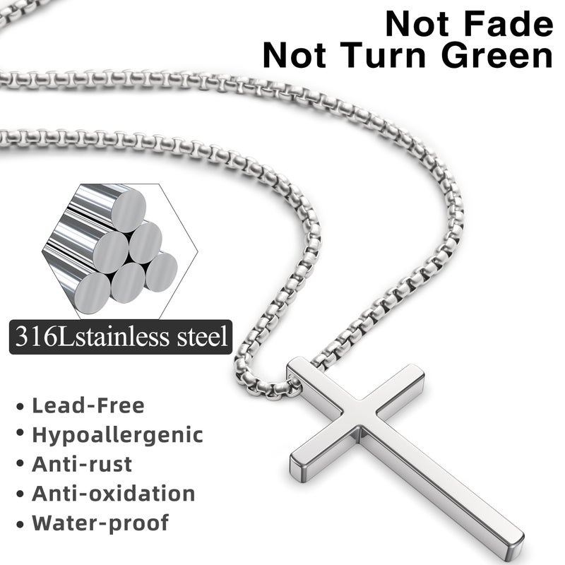 Romass 2 Pcs Cross Necklace for Men Boys,Stainless Steel Pendant Silver Black Crosses Chain Jewelry Gifts Box 16-30 inchesï¼ˆ18in,Cross Pendant 1.7"*1.0",Silver/Blackï¼‰ - Image 3