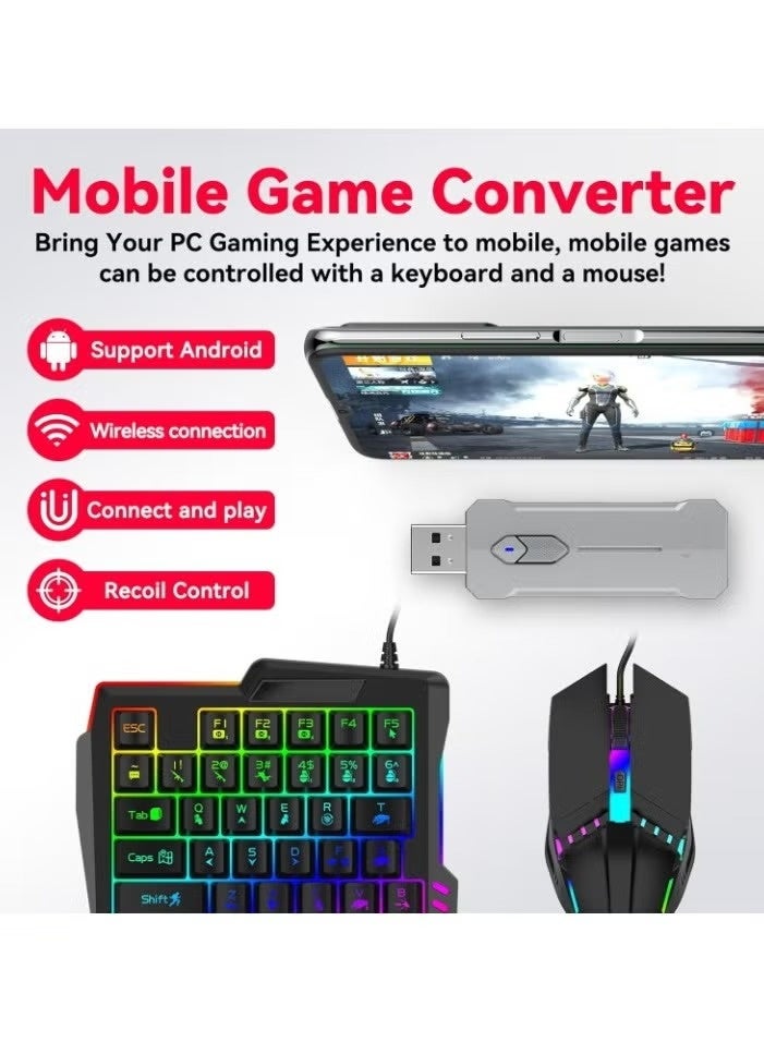 5-in-1 Mobile Gaming Kit with Mini RGB Keyboard, Mouse, Phone Holder, Game Converter & Mobile Adapter for Android Phones (X8) - Image 2