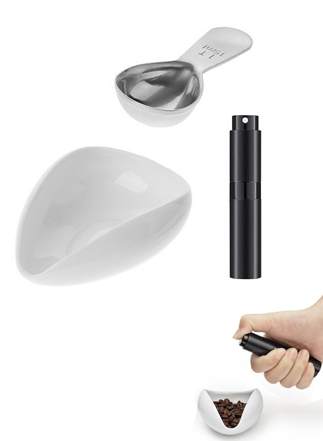 بيوينتي طقم صحن عرض حبوب القهوة الأبيض المكون من ثلاث قطع مع بخاخ وملعقة لمناظر متعددة - Image 1