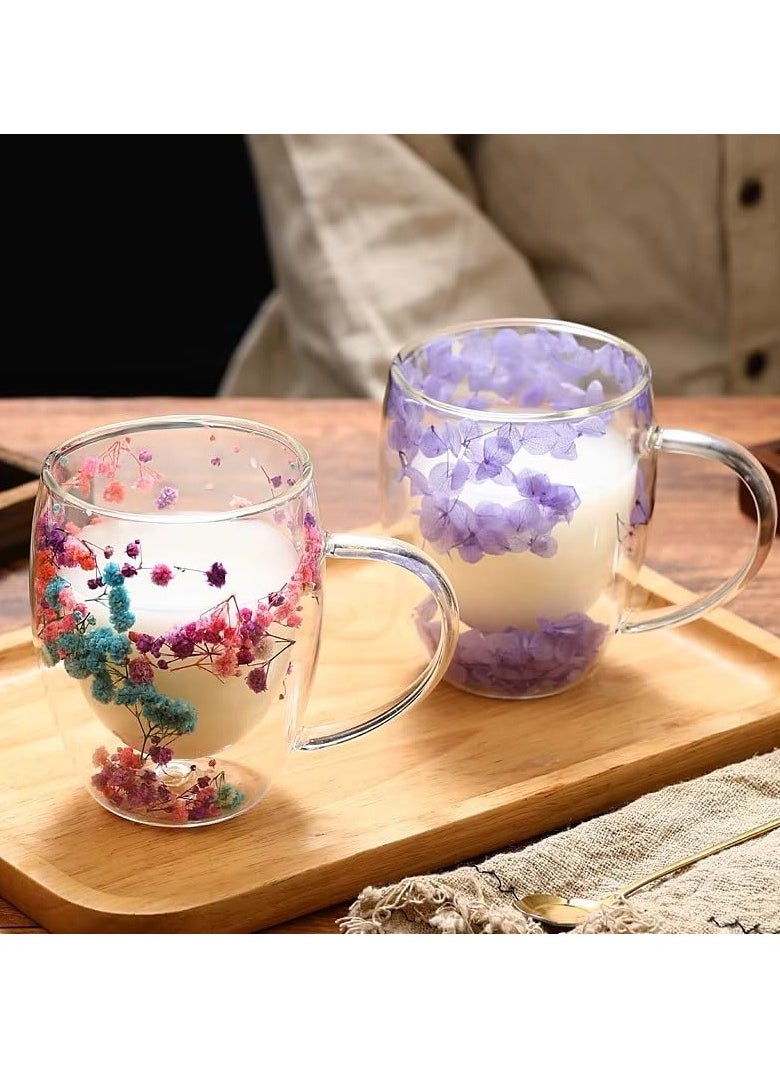 3Diamonds Double Walled Coffee Cups 350ml - Set of 2, Borosilicate Glass Mugs with Real Dry Flowers, Insulated Tea and Coffee Cups, Gift Set for Holiday and Valentine's Day (Multi-2)  - Image 4