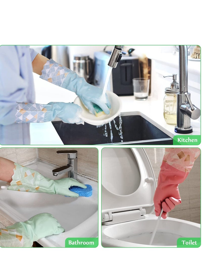 3 Pairs Cleaning Gloves for Winter Plus Velvet Reusable Household Kitchen Dishwashing Glove Latex Free Non Slip Waterproof Long Sleeves Keep Warm From Cold for Kitchen Cleaning Pet Care and more - Image 5