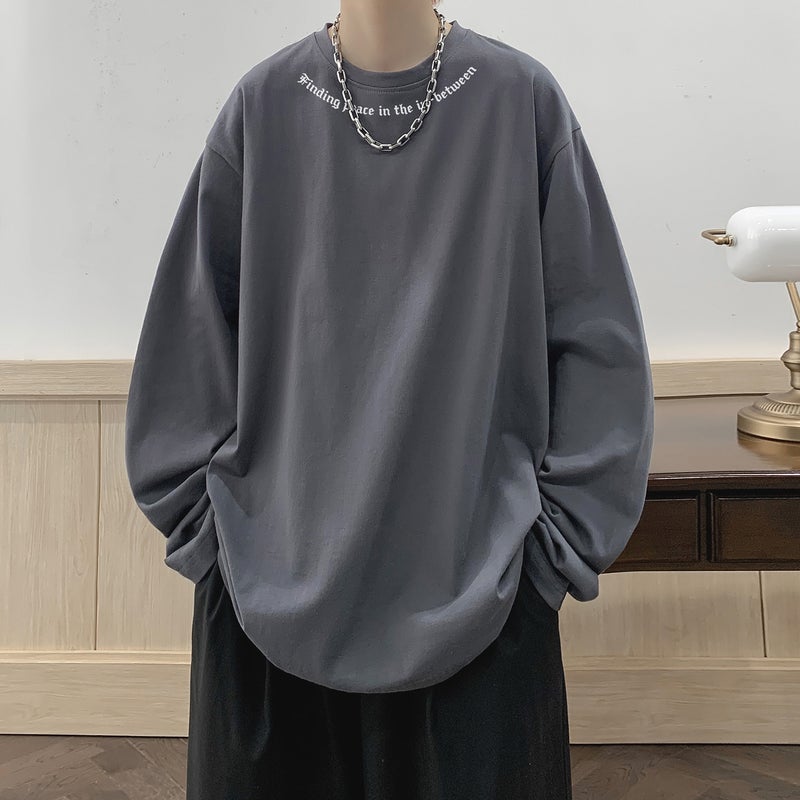 Letter Printed Long-Sleeved T-Shirt Men'S Spring Fashionable Loose Inner Clothes Trendy Brand Heavy Base Shirt For Teenagers - Image 1