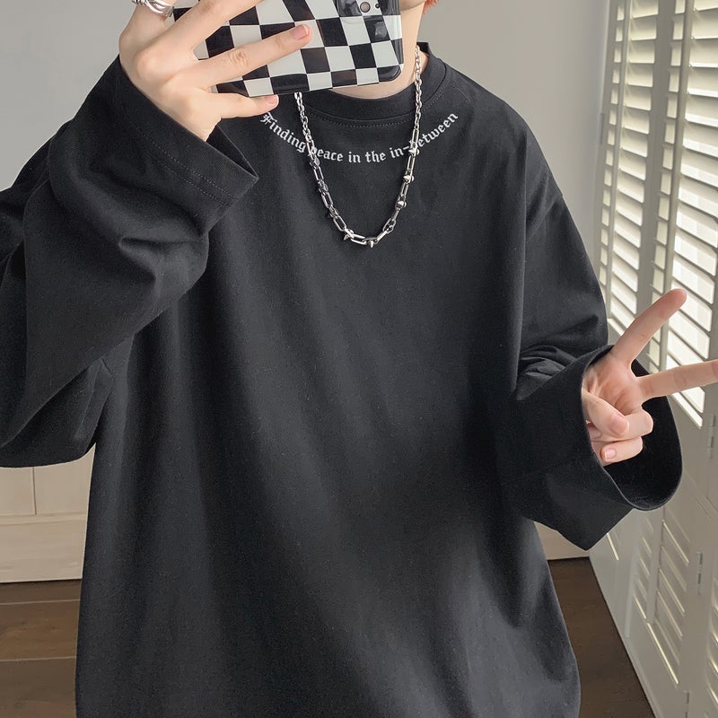 Letter Printed Long-Sleeved T-Shirt Men'S Spring Fashionable Loose Inner Clothes Trendy Brand Heavy Base Shirt For Teenagers - Image 4