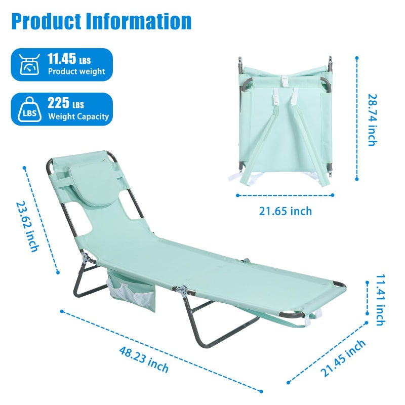 DayStar SunnyFeel Lounge Beach Chair for Adults with Face Hole, Backpack Reclining Beach Chairs Lay Flat, Sun Face Down Tanning Chair, Portable Folding Camping Cot for Outside Pool, Sunbathing, Reading - Image 2