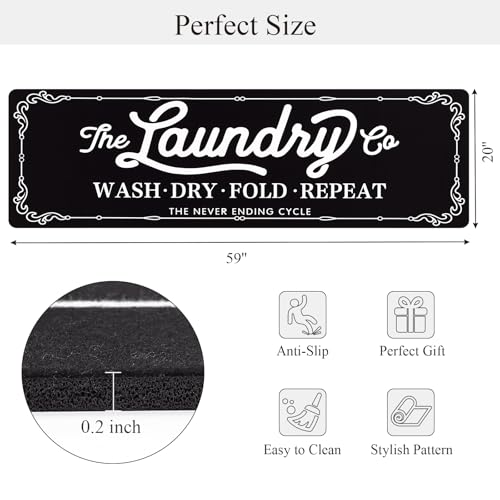 Pauwer Laundry Room Rug Runner 20x60 Waterproof Rubber Laundry Mat Non Slip Kitchen Mats for Floor Washable Floor Mat Runner Rug for Farmhouse Mudroom Washroom Bathroom Decor - Image 3