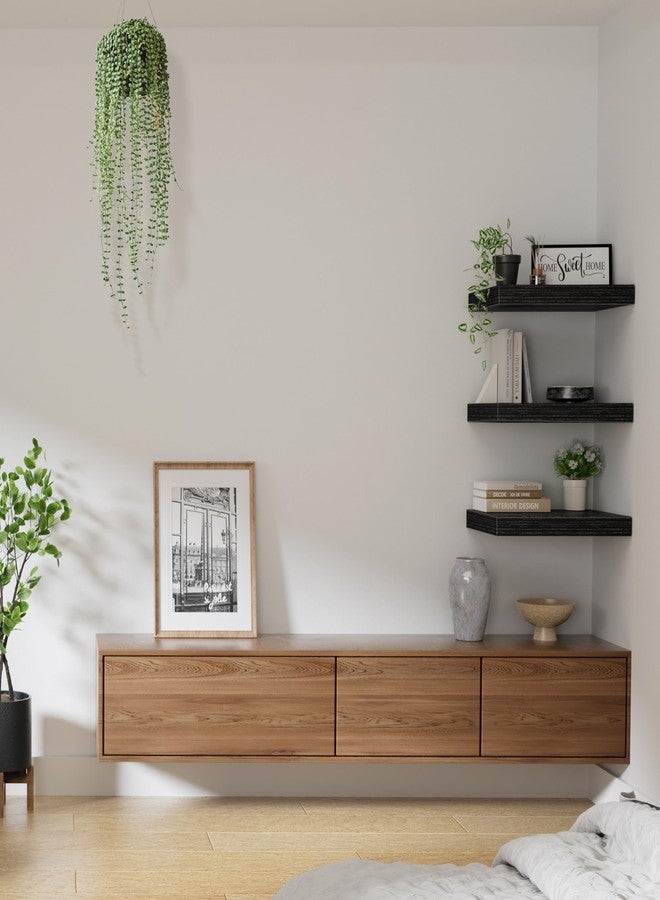 QEEIG 12" Deep Floating Shelves for Wall - 12 x 16 inch Book Shelf Bathroom Bedroom Kitchen Living Room Hanging Bookshelf Farmhouse Set of 3, Black (026-B3) - Image 5