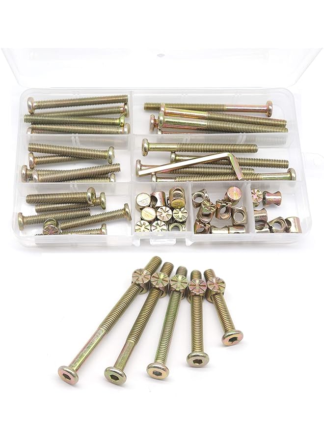 PROMASS promass Baby bed crib screws hardware replacement kit, 25-set m6x40mm/ 50mm/ 60mm/ 70mm/ 80mm hex drive socket cap barrel nuts assortment kit for beds headboards chairs furniture  - Image 1