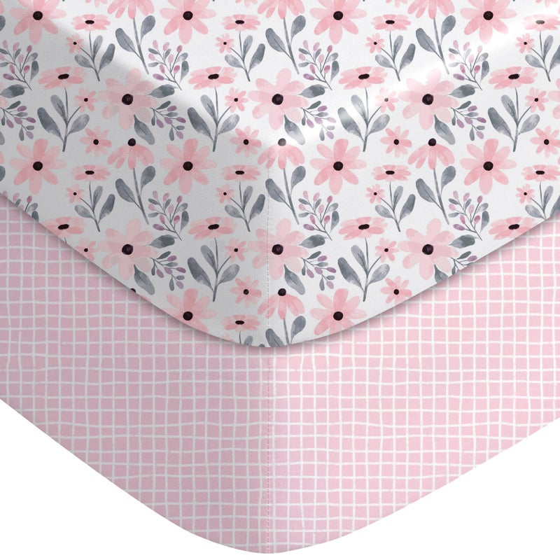 Yoofoss Crib Sheets Girl 2 Pack, 52x28 Fitted Baby Crib Sheet Fits for Standard Crib and Toddler Mattress, Ultra Soft Breathable Microfiber Pink Floral - Image 1