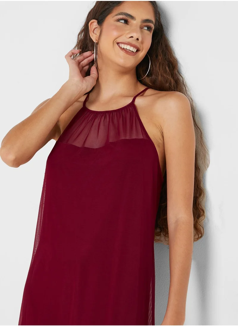 DKNY Mesh Detail Halter Neck Dress