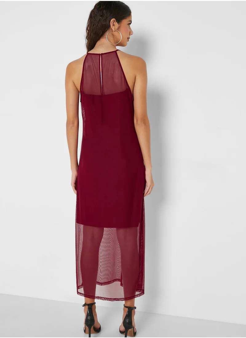 DKNY Mesh Detail Halter Neck Dress