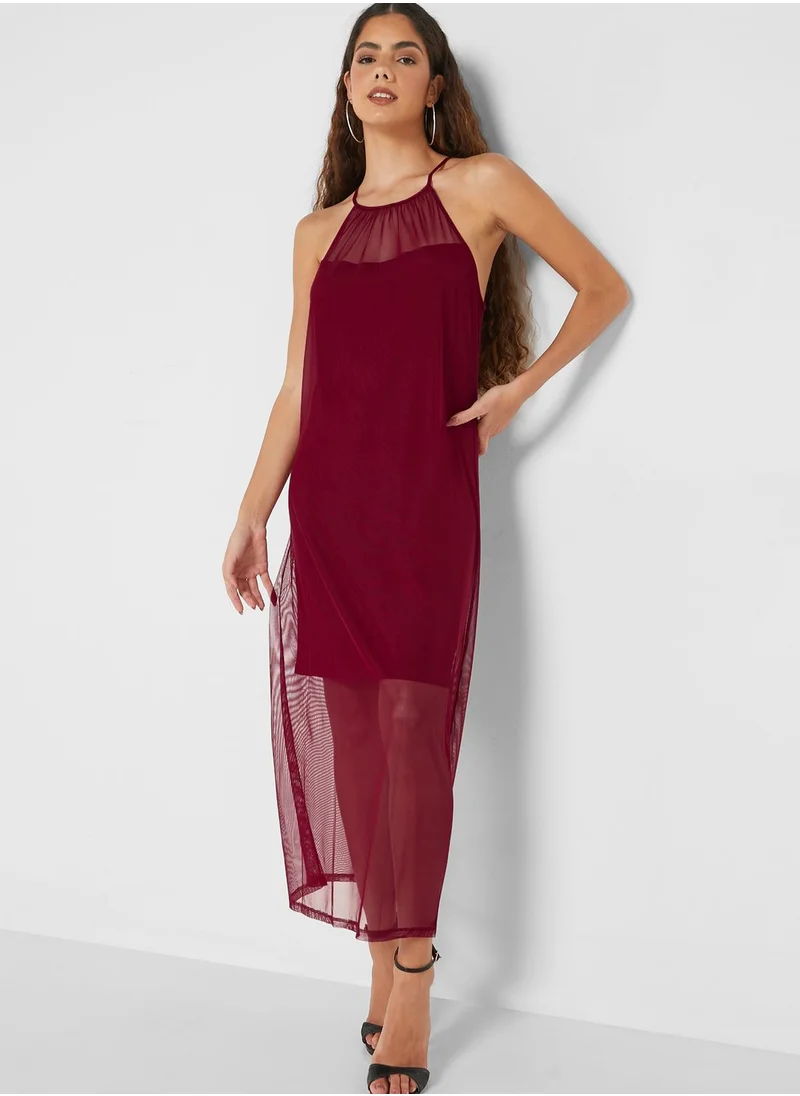 DKNY Mesh Detail Halter Neck Dress