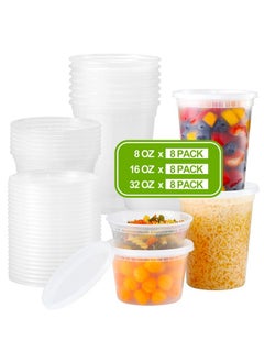 Aozita AOZITA 24 Sets Plastic Deli Food Containers With Lids, 8 oz 16oz 32oz Variety pack, Airtight Food Storage Containers, Freezer/Dishwasher/Microwave Safe, Soup Containers For Takeout Food Storage  - Image 1
