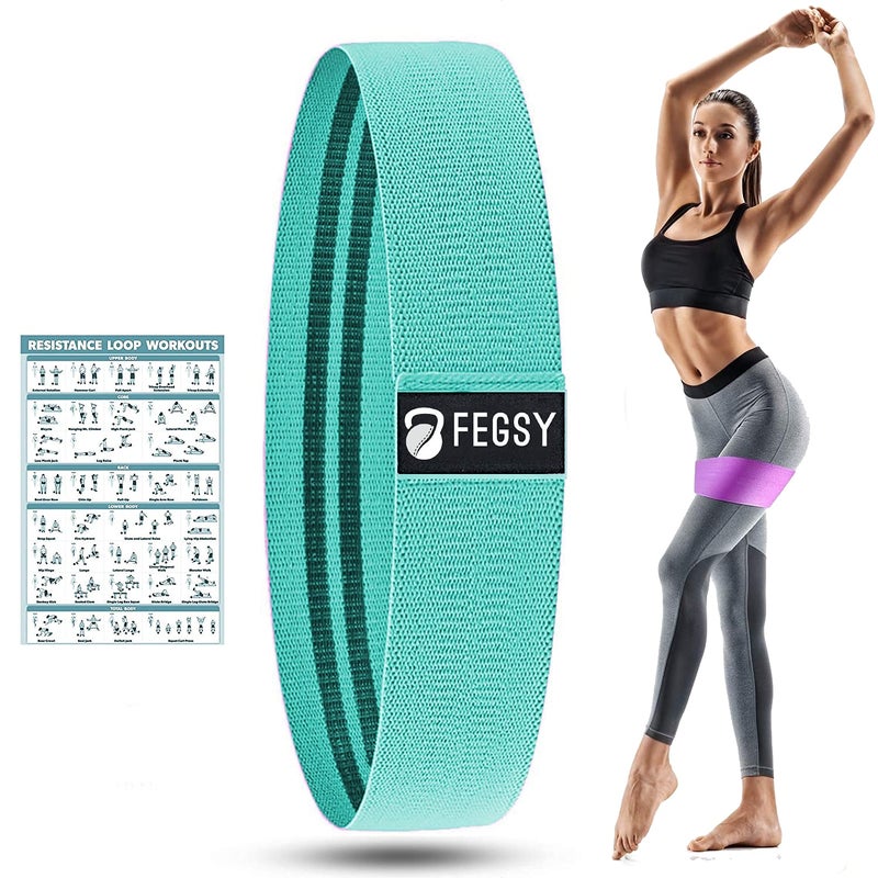 FEGSY Fabric Resistance Loop Bands for Exercise, and Workout Non Slip Hip Booty Bands for Squats, Legs, Thigh, Glutes and Butt - Ideal for Men, and Women - Green, Light - Image 3