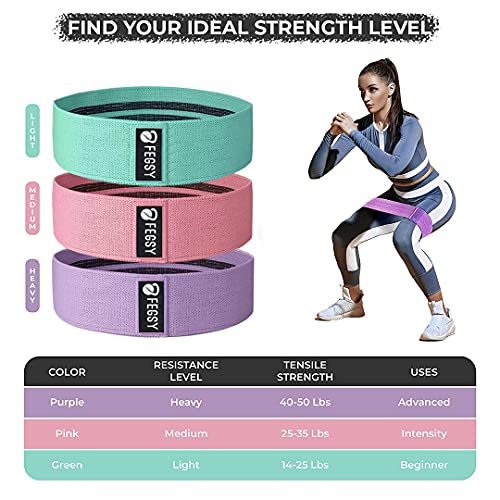 FEGSY Fabric Resistance Loop Bands for Exercise, and Workout Non Slip Hip Booty Bands for Squats, Legs, Thigh, Glutes and Butt - Ideal for Men, and Women - Green, Light - Image 2