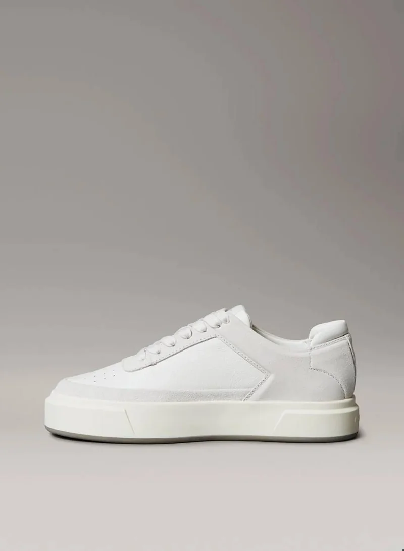 Calvin Klein Jeans Lily White/Desert Taupe Leather And Suede Signature Trainers for Women | Best Price UAE