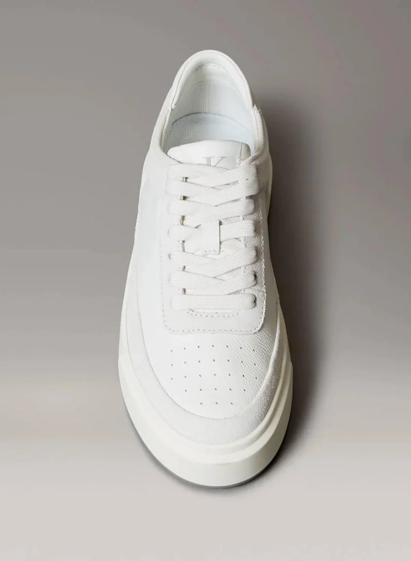 Calvin Klein Jeans Lily White/Desert Taupe Leather And Suede Signature Trainers for Women | Best Price UAE